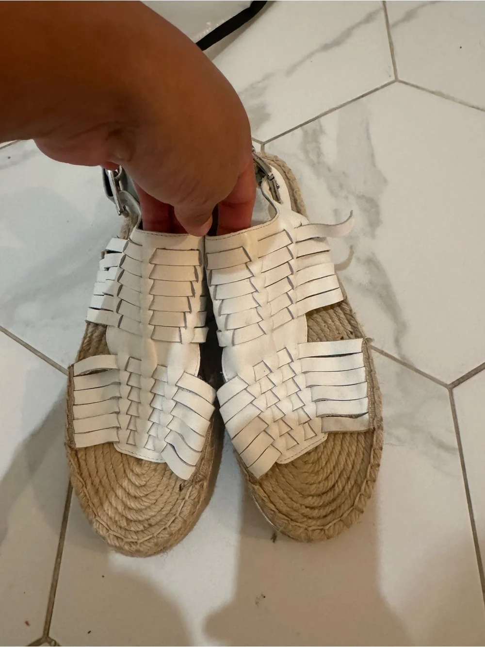 Rebecca Minkoff White Woven Leather Espadrille Sandal
